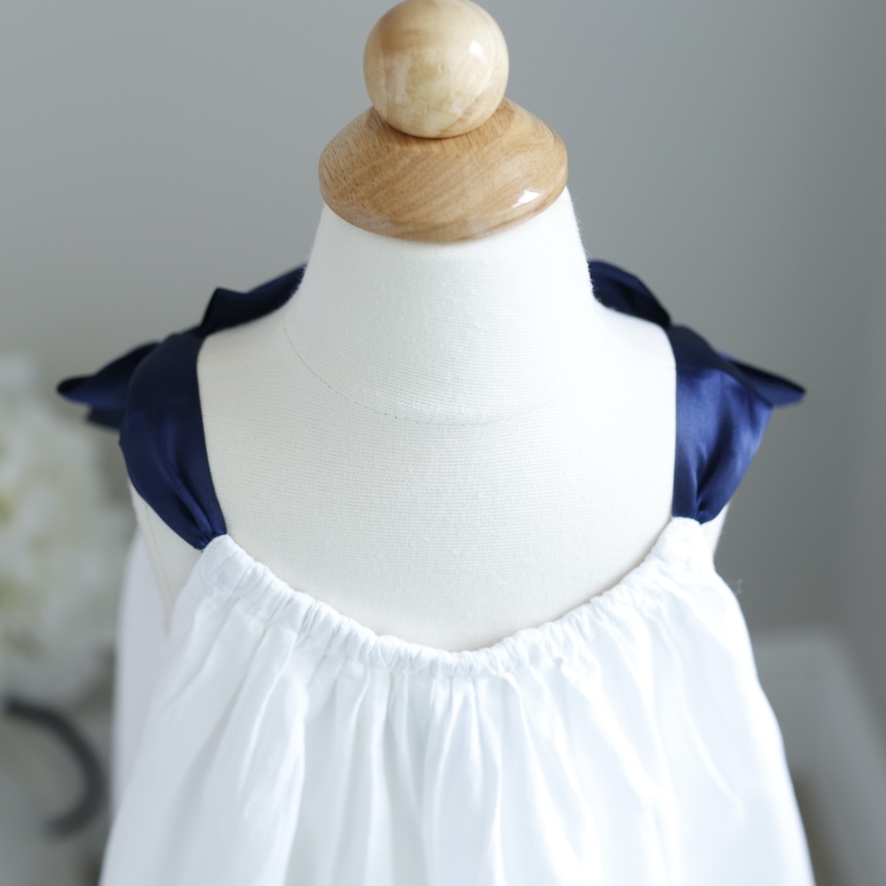 White and Navy 100% Cotton Sundress Nautical Designer Resortwear Vacation - Picture 3 of 5
